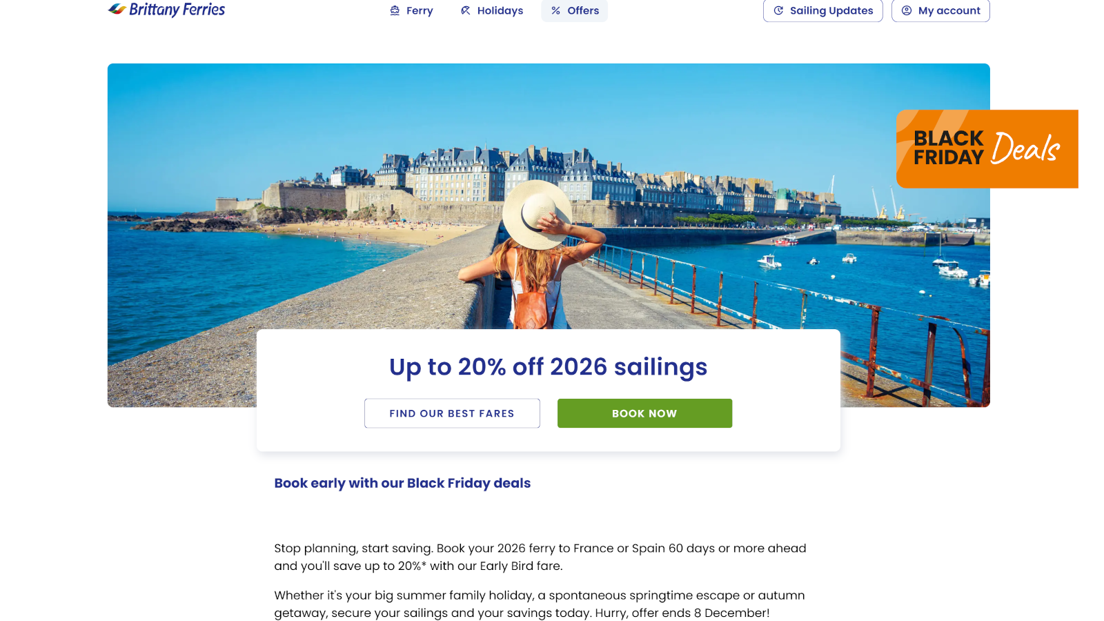 Brittany Ferries Black Friday aanbieding met 20% korting.