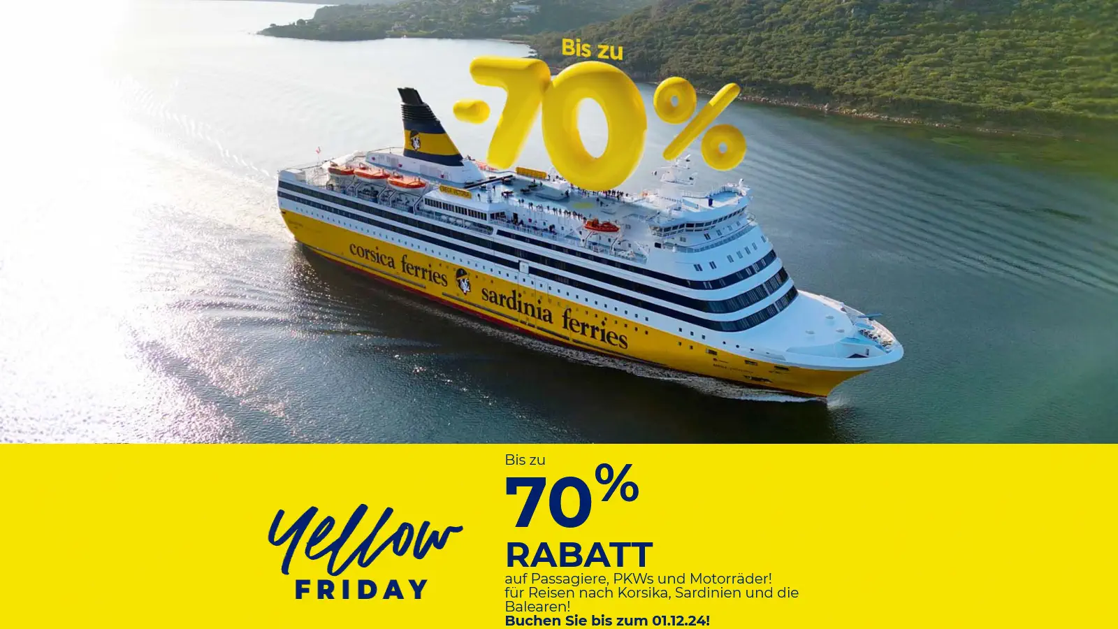Corsica Ferries Zwarte Vrijdag 2025 - Yellow Friday met tot 70% korting