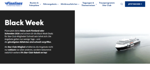 Finnlines Zwarte Week met 55% korting voor Star Club-leden en 50% korting voor alle anderen.