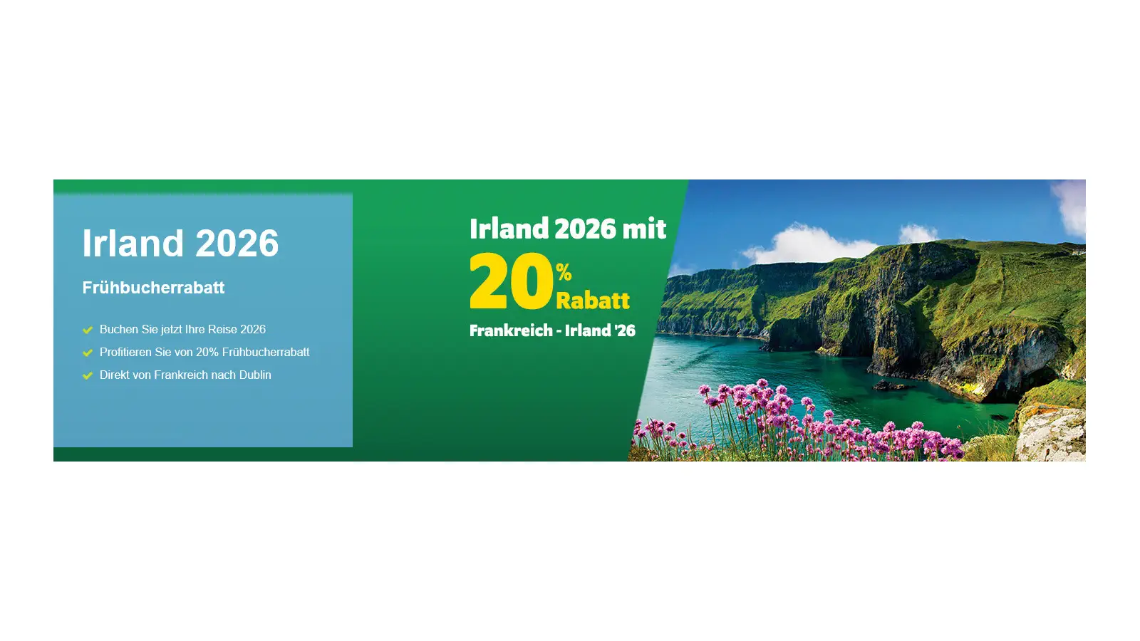 Irish Ferries Frühbucherangebote 2026 mit 20% Rabatt.